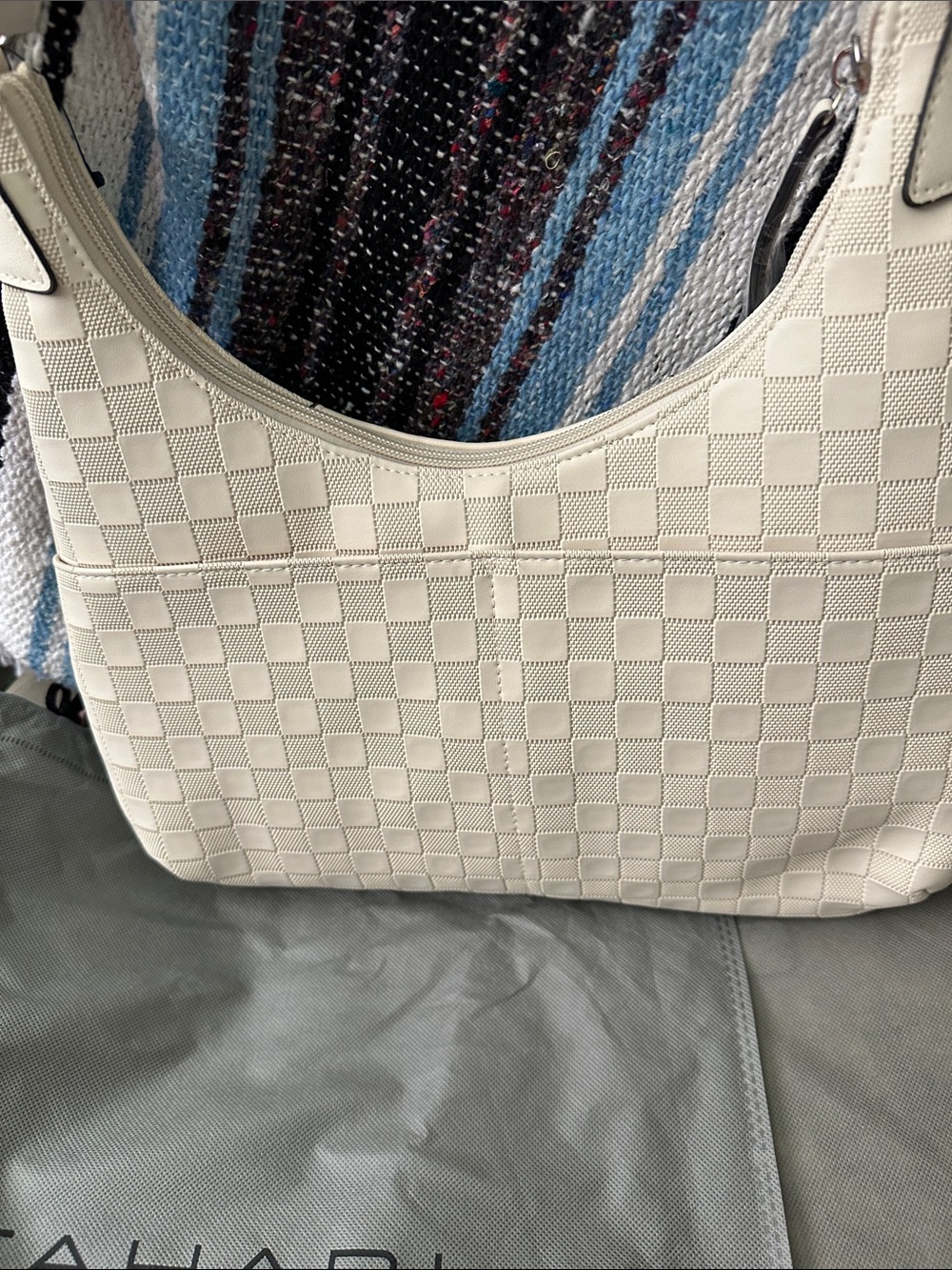 Tahari Cream Checker-Panel Shoulder Bag View 2